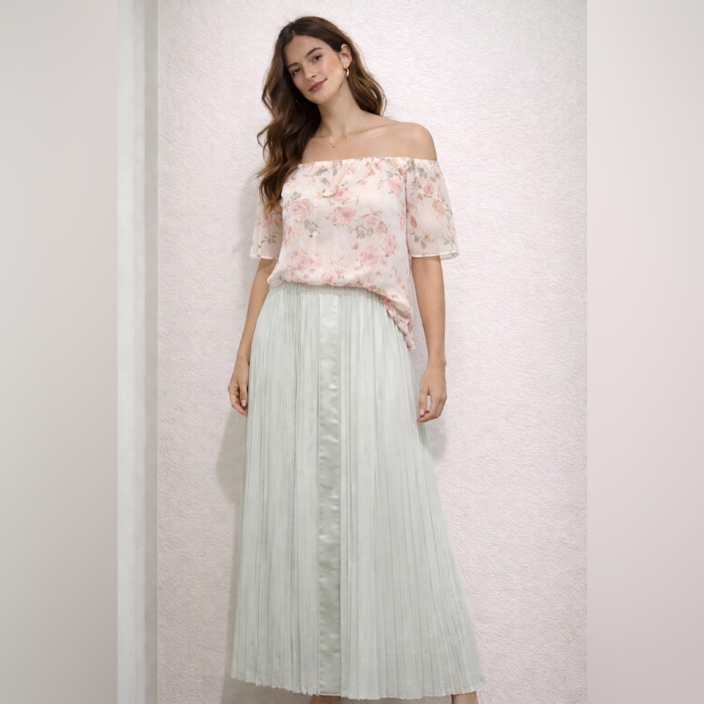 Alice + Olivia Mint Green pleated Maxi Skirt
